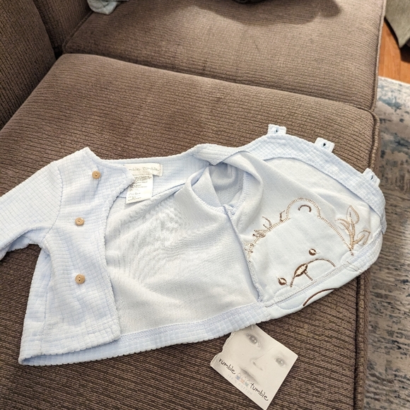3/$30. Rumble Tumble button up sweater with applique bear. Size 0-3 mts - Picture 4 of 7
